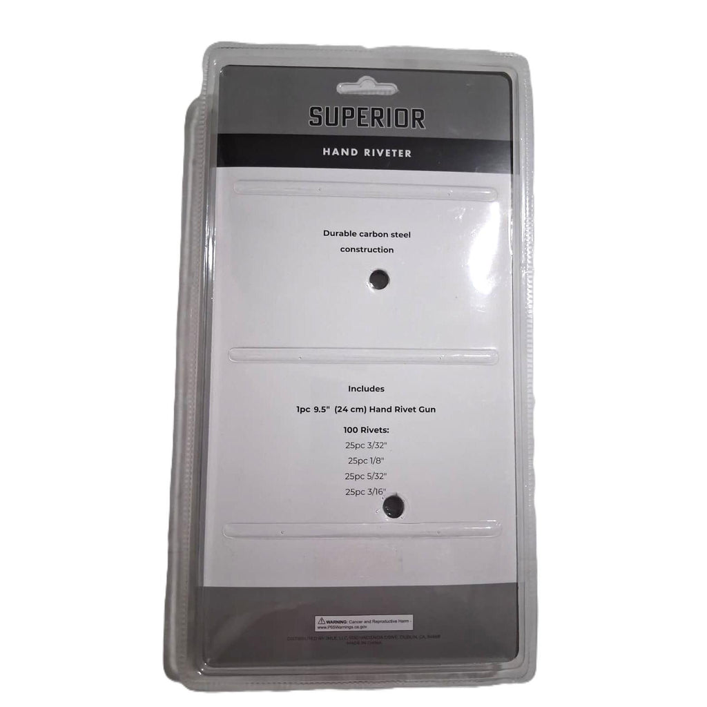 Superior Hand Riveter Kit – 9.5" Carbon Steel Pop Rivet Gun with 100 Rivets