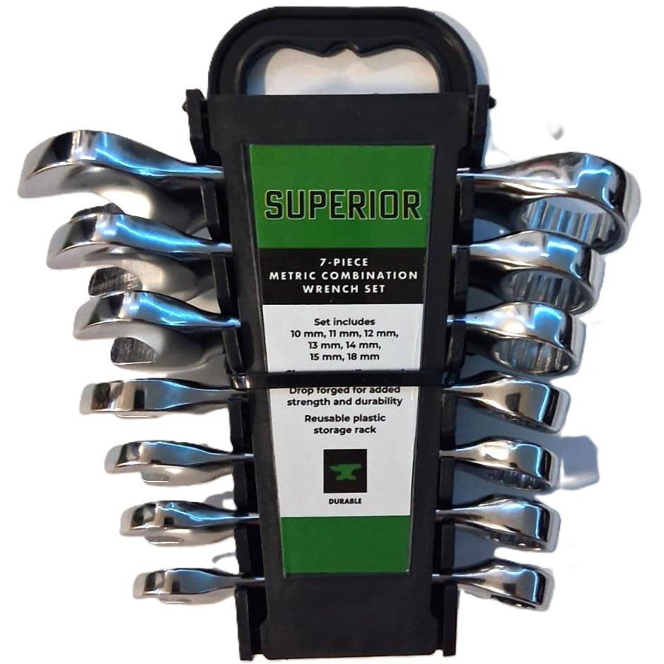 SUPERIOR Juego 7 Llaves Combinadas Métrico Drop Forged Cromado Espejo 10mm a 18mm