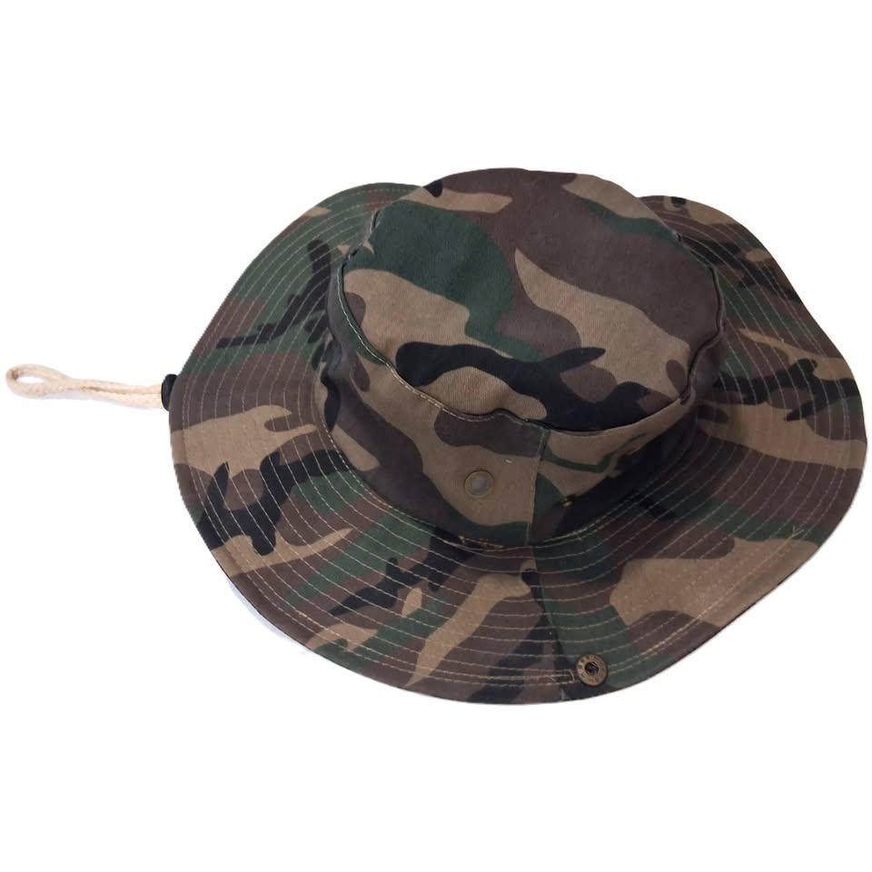 Woodland Camo Boonie Hat – Wide Brim, Snap-Up Sides, Adjustable Chin Cord