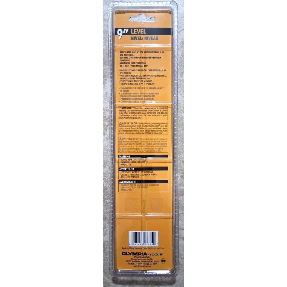 Olympia Tools 9" Torpedo Level – Aluminum, 3 Vials (0/45/90°)