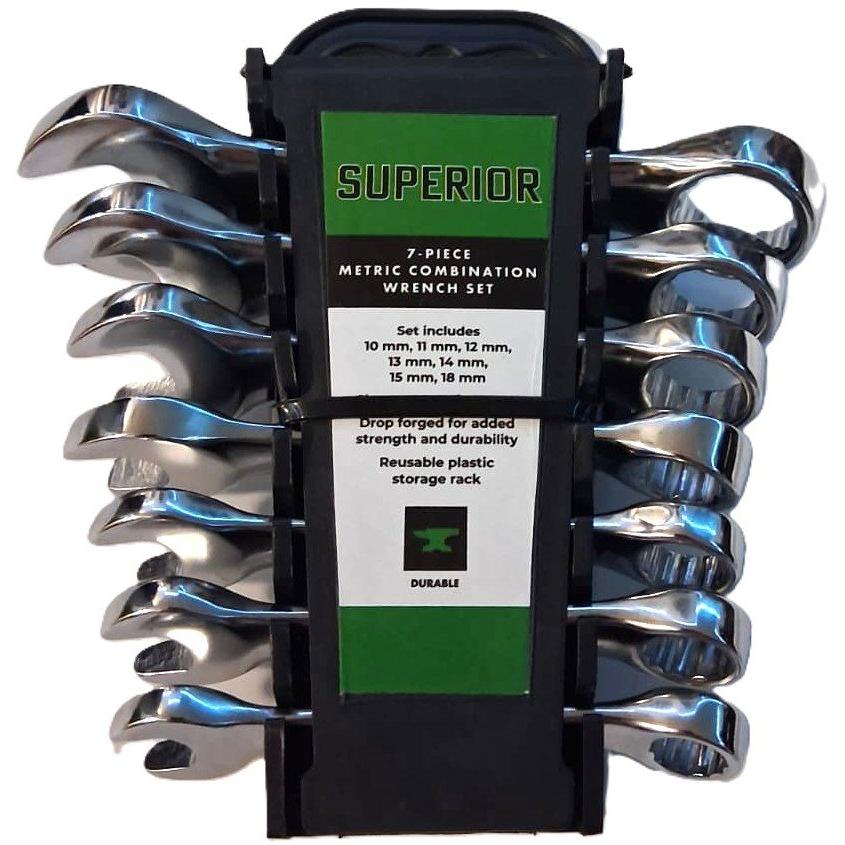 SUPERIOR Juego 7 Llaves Combinadas Métrico Drop Forged Cromado Espejo 10mm a 18mm