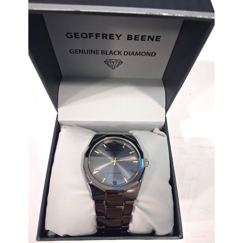 Geoffrey Beene Men's Watch – Genuine Black Diamond, Octagonal Dial, Bracelet