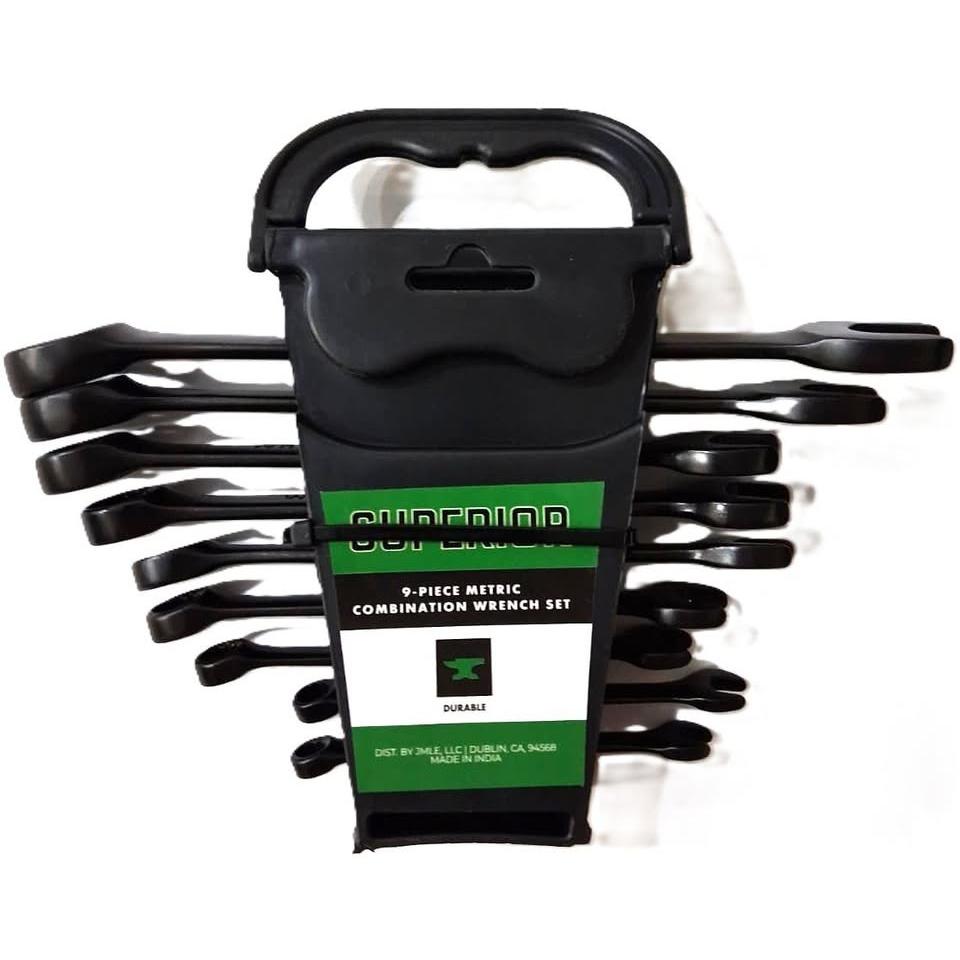 SUPERIOR Juego 9 Llaves Combinadas Métrico Chrome Vanadium Acabado Negro 6mm a 19mm