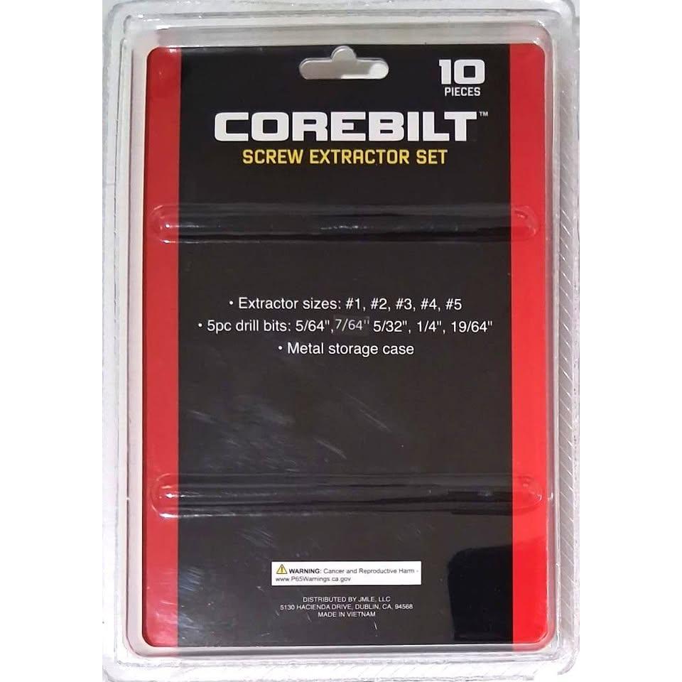 CoreBilt Screw Extractor Set – 10 Pieces with Metal Case
