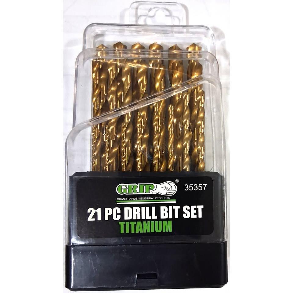 Set 21 Brocas Titanio GRIP – HSS Drop Forged | Punta 135° | 1/16" a 3/8" | Madera, Metal, Drywall y Particle Board | Estuche Transparente