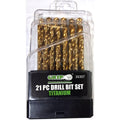 Set 21 Brocas Titanio GRIP – HSS Drop Forged | Punta 135° | 1/16" a 3/8" | Madera, Metal, Drywall y Particle Board | Estuche Transparente