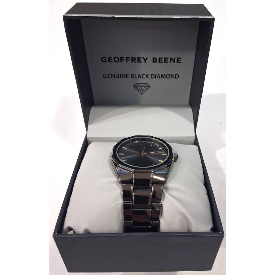 Geoffrey Beene Men's Watch – Genuine Black Diamond, Octagonal Dial, Bracelet