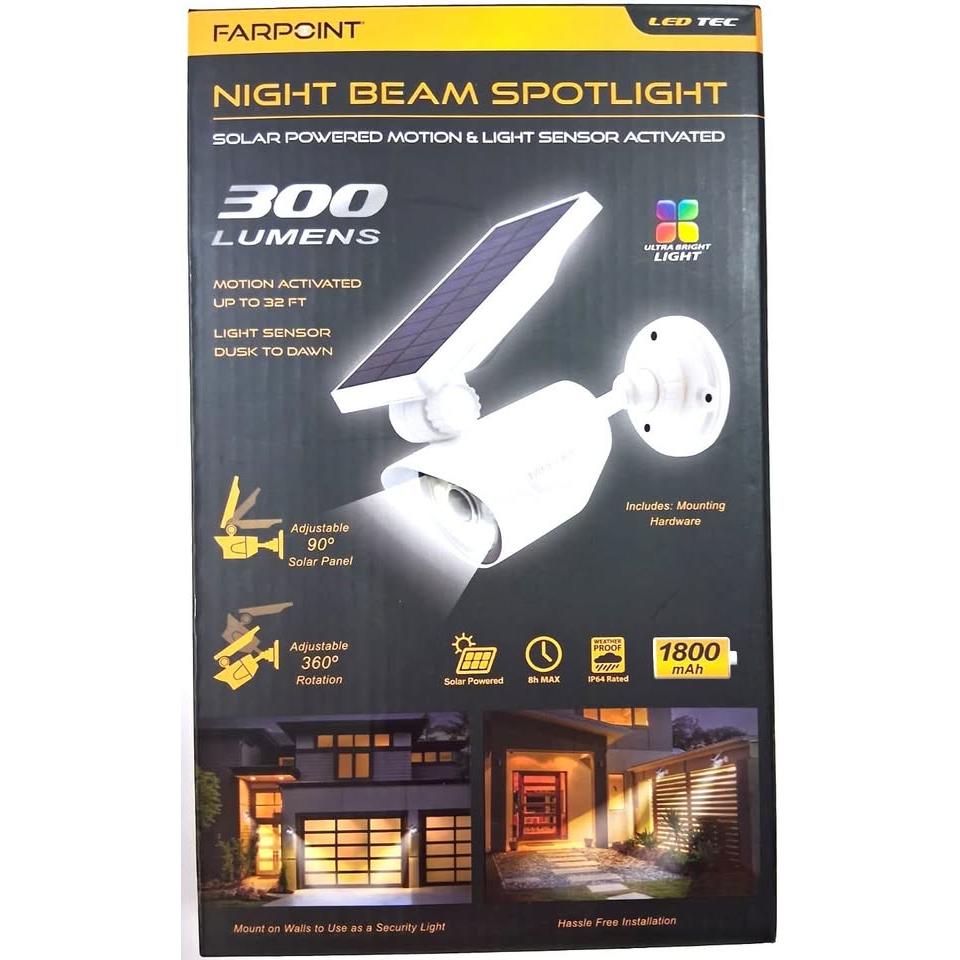 Farpoint Night Beam Spotlight Solar 300 Lumens Sensor Movimiento Dusk to Dawn IP64 Blanco | LED TEC
