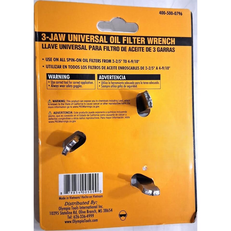 Olympia Tools Llave Universal Filtro Aceite 3 Garras — 2-2/5" a 4-9/10" Trinquete 3/8"