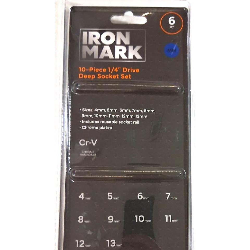 IRONMARK Set 10 Dados Largos Deep Socket 1/4" Drive Métrico Cr-V 6PT 4mm-13mm