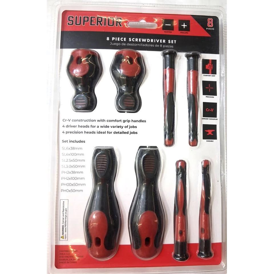 Superior 8-Piece Screwdriver Set – Cr-V, Comfort Grip
