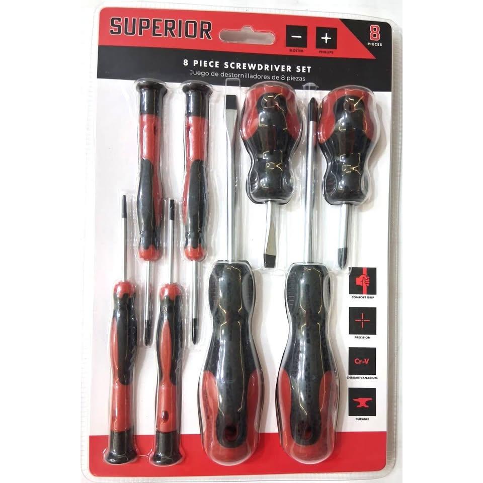 Superior 8-Piece Screwdriver Set – Cr-V, Comfort Grip