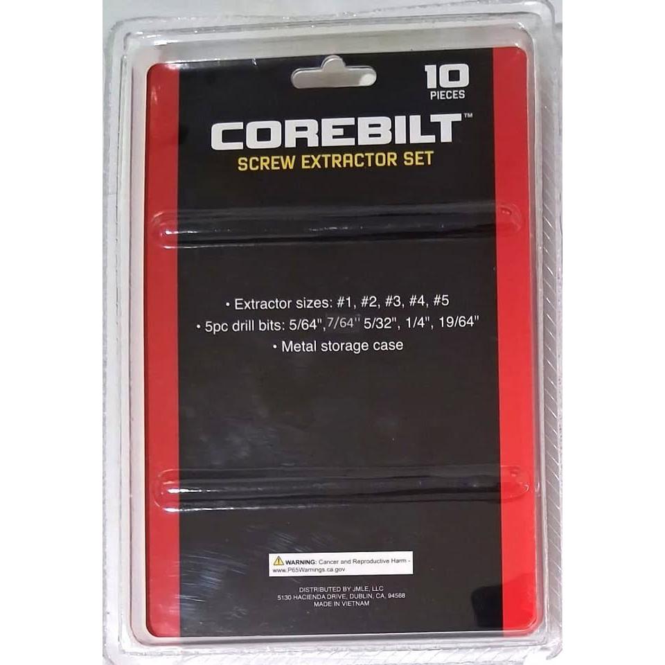 CoreBilt Screw Extractor Set – 10 Pieces with Metal Case