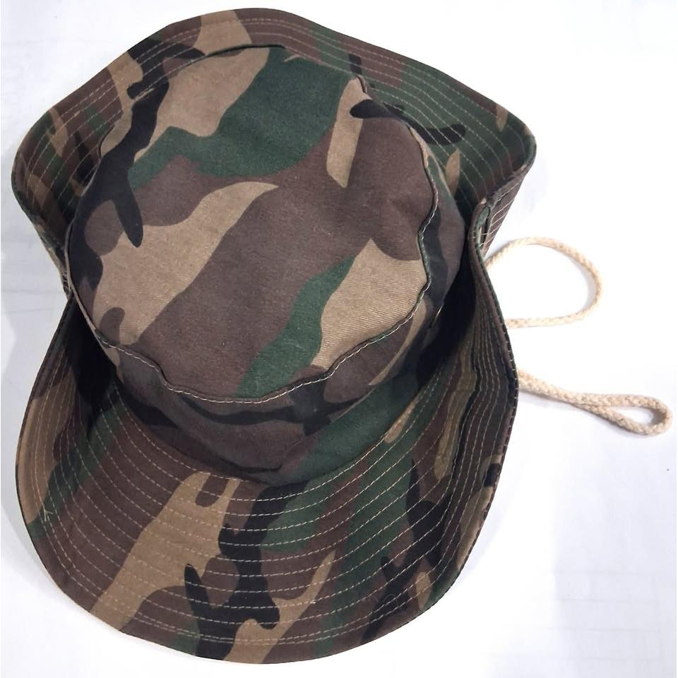 Woodland Camo Boonie Hat – Wide Brim, Snap-Up Sides, Adjustable Chin Cord