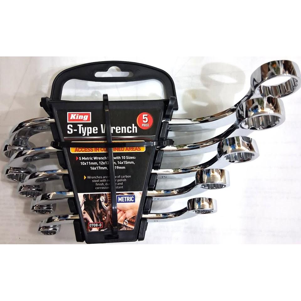 KING Juego 5 Llaves Tipo-S Métrico 10 Tamaños Acero Cromado 10mm a 19mm