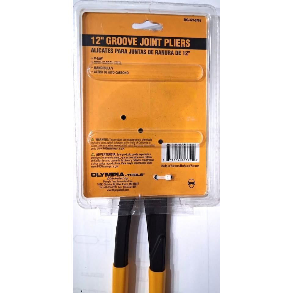 Olympia Tools 12" Groove Joint Pliers – V-Jaw, High Carbon Steel
