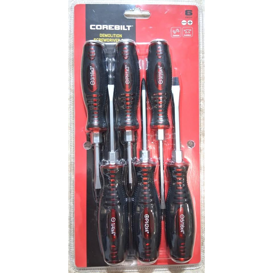 CoreBilt Demolition Screwdriver Set – 6 Pieces (Torsion, Striking Cap)