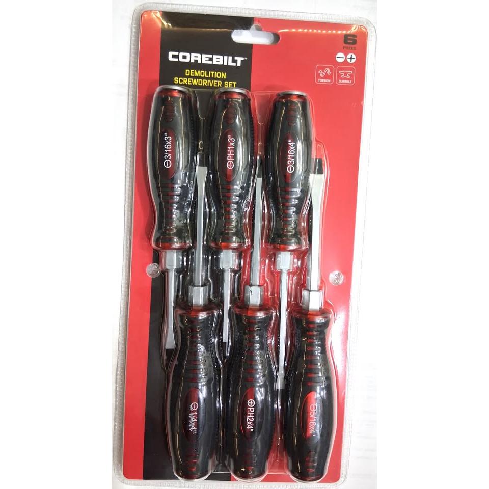 CoreBilt Demolition Screwdriver Set – 6 Pieces (Torsion, Striking Cap)