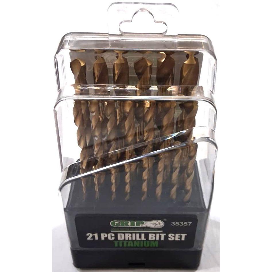 Set 21 Brocas Titanio GRIP – HSS Drop Forged | Punta 135° | 1/16" a 3/8" | Madera, Metal, Drywall y Particle Board | Estuche Transparente