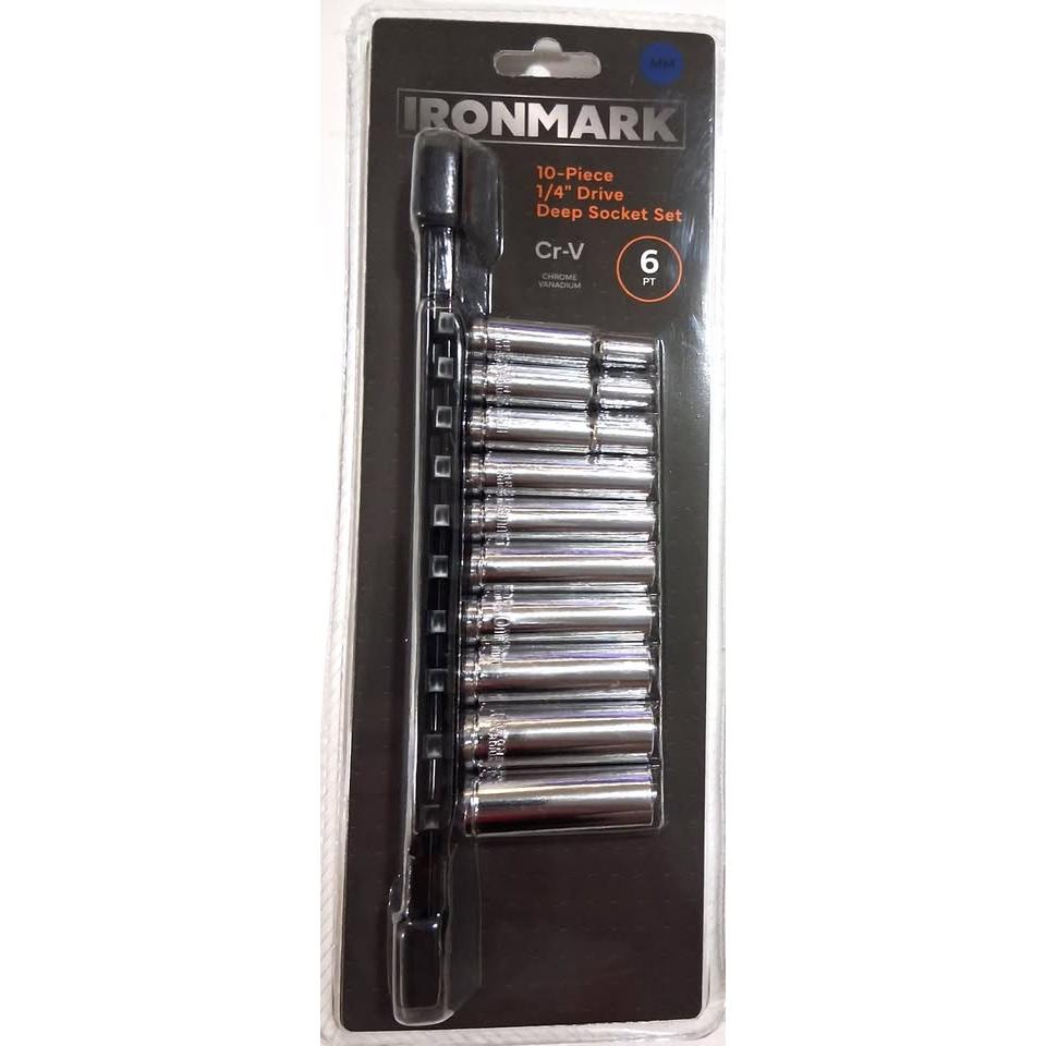 IRONMARK Set 10 Dados Largos Deep Socket 1/4" Drive Métrico Cr-V 6PT 4mm-13mm