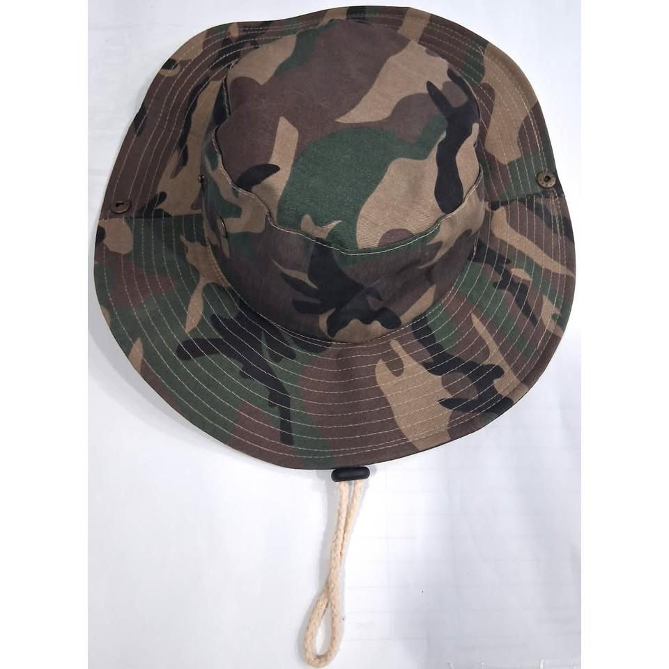 Woodland Camo Boonie Hat – Wide Brim, Snap-Up Sides, Adjustable Chin Cord