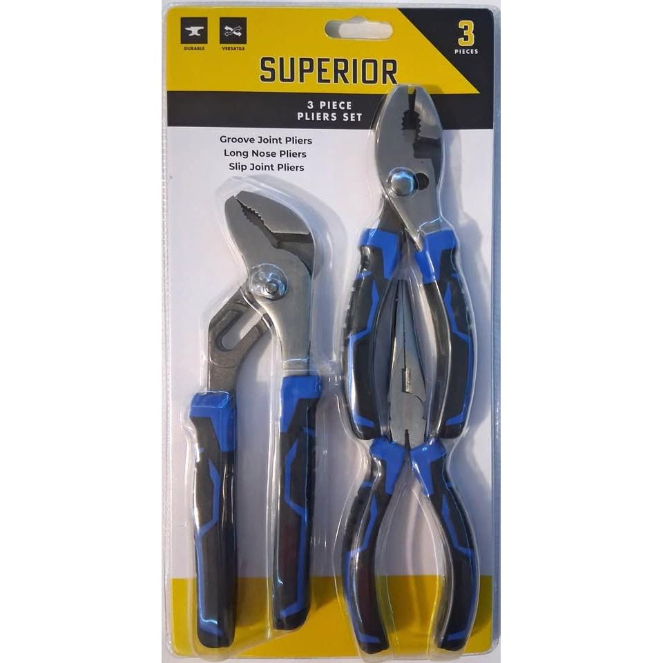 Superior 3-Piece Pliers Set – Groove Joint, Long Nose & Slip Joint