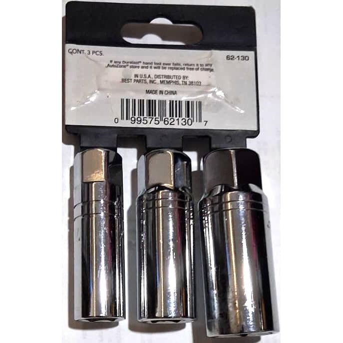 DURALAST Set 3 Dados para Bujías SAE 3/8" Dr. 5/8" 9/16" 13/16" Garantía de por Vida