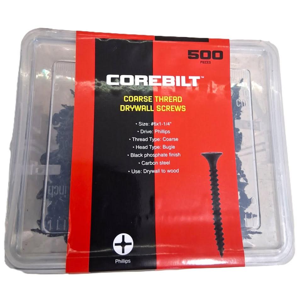 CoreBilt Coarse Thread Drywall Screws – #6 x 1-1/4", 500 Pieces