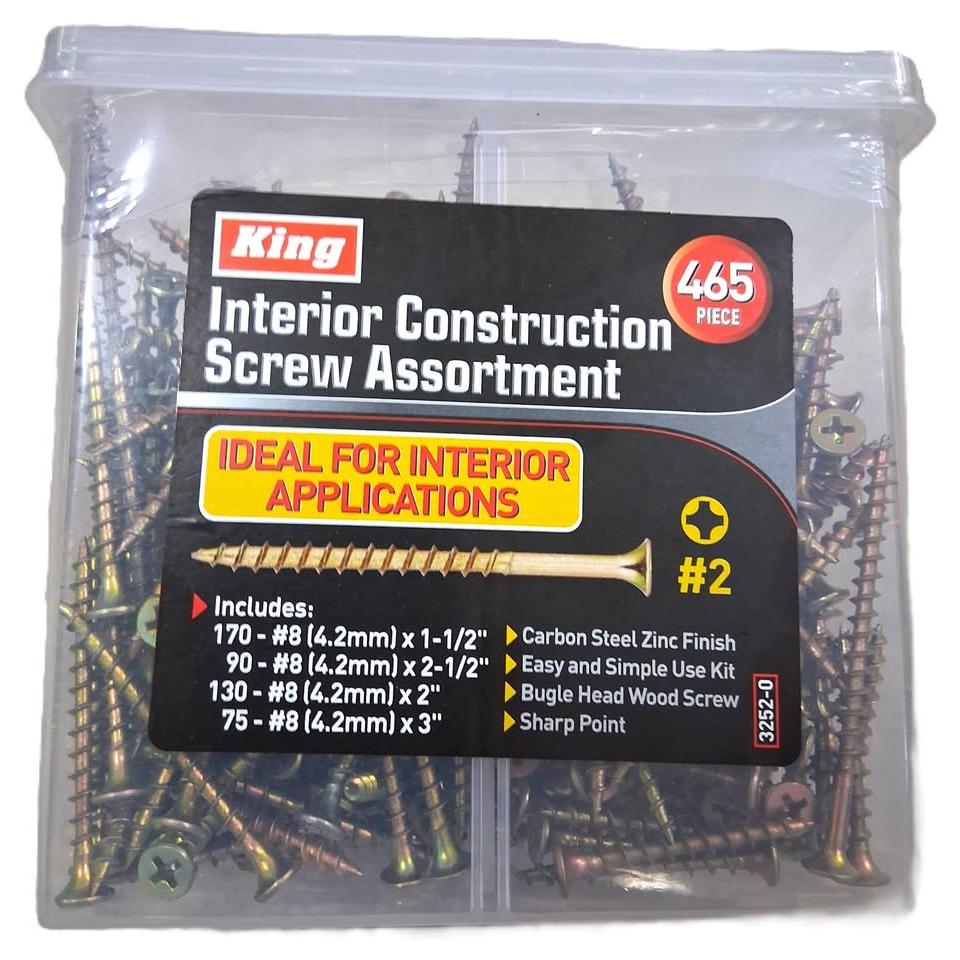 King Interior Construction Screw Assortment – 465 Pieces (3252-0)