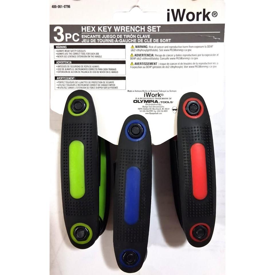 Set 3 Llaves Allen Plegables iWork – SAE + Métrico + Torx | Acero Tratado Térmicamente | Mango Ergonómico Antideslizante | Modelo 400-061-0796