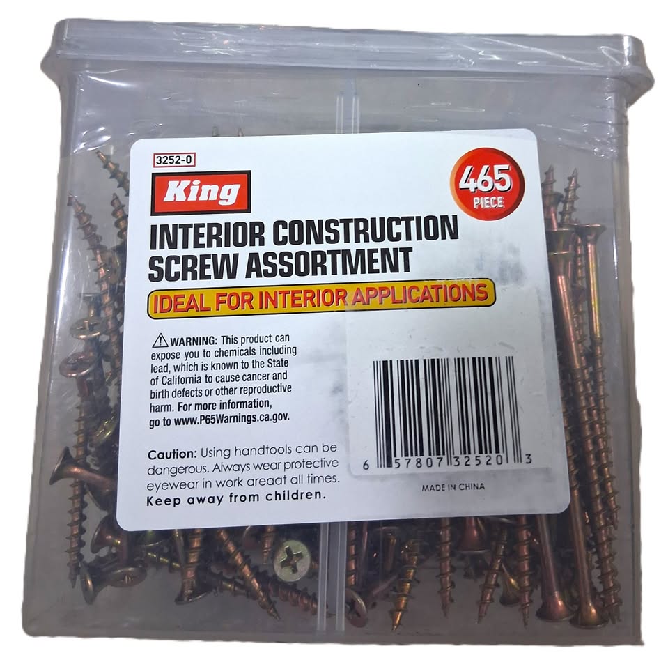 King Interior Construction Screw Assortment – 465 Pieces (3252-0)