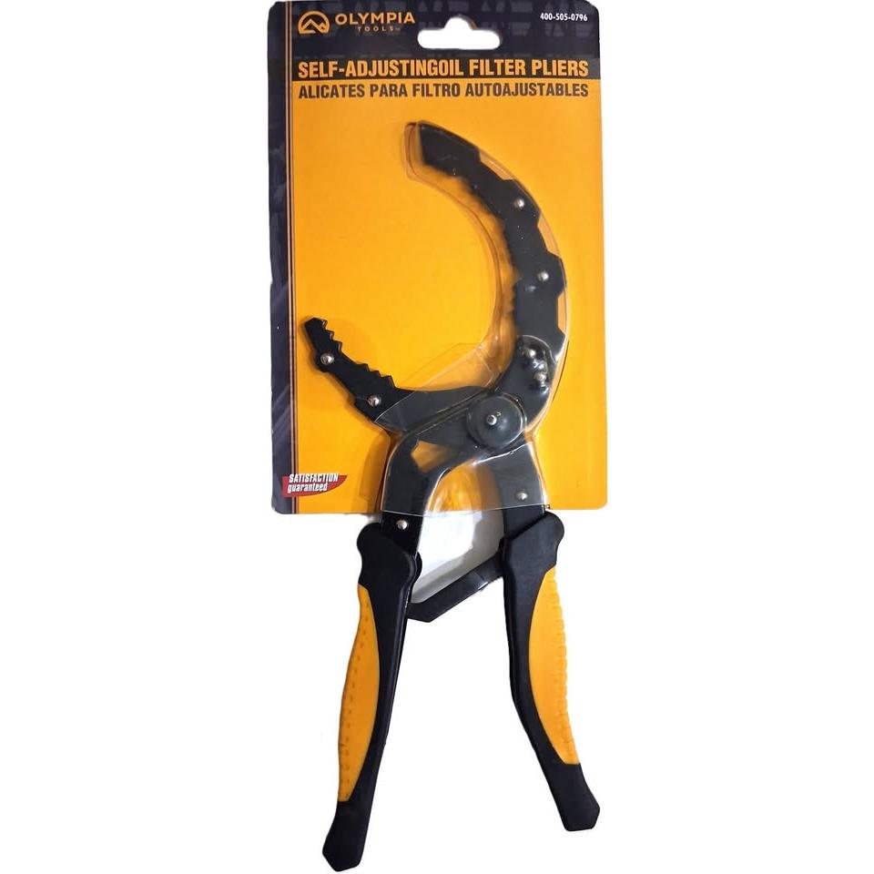 Olympia Tools Alicate Autoajustable Filtro Aceite 2"-5" — Acero Remachado Mangos Ergónomicos