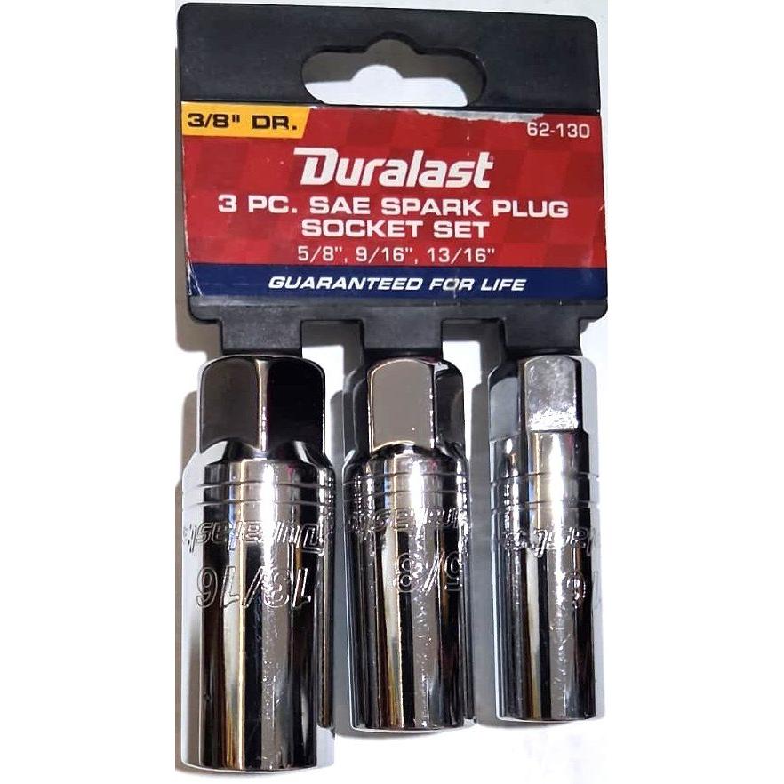 DURALAST Set 3 Dados para Bujías SAE 3/8" Dr. 5/8" 9/16" 13/16" Garantía de por Vida