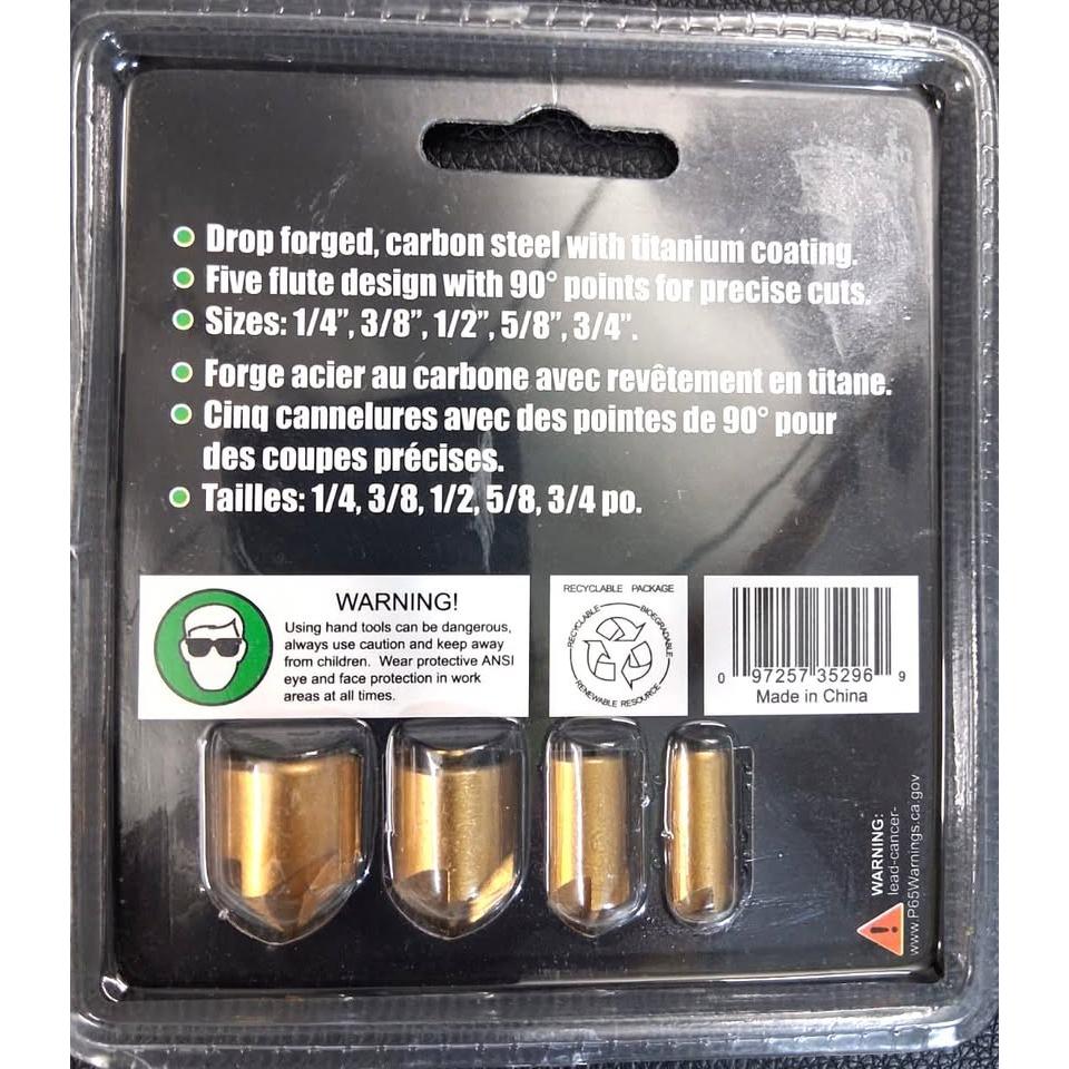 GRIP Set 5 Fresas Cónicas Countersink Bits Titanio Drop Forged 5 Estrías 90° 1/4" a 3/4"
