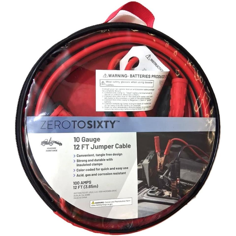 ZeroToSixty Cable de Arranque 10 Gauge 12 ft 100 Amp — Tangle-Free con Bolsa