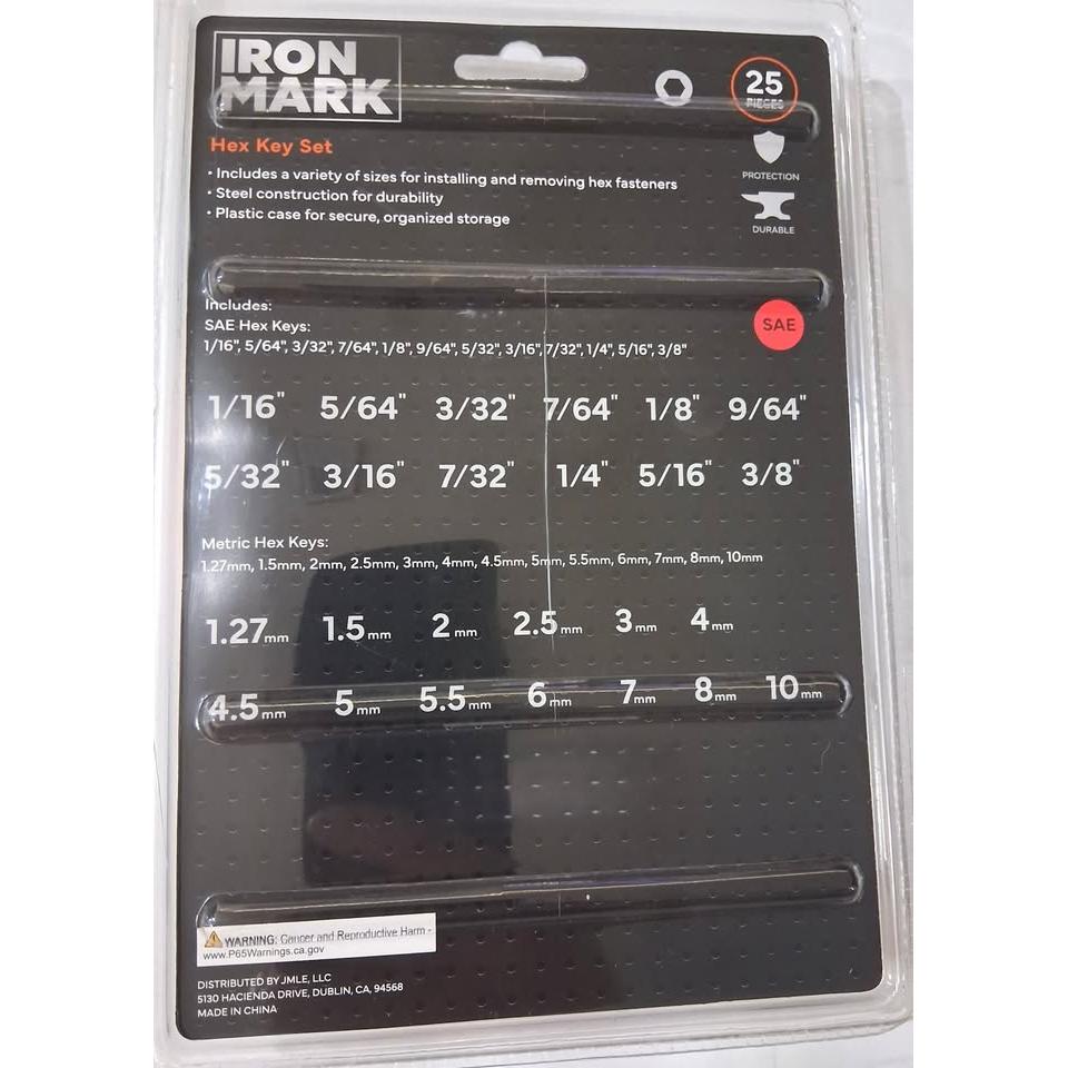 Set 25 Llaves Allen Iron Mark – SAE + Métrico | Acero Construcción | Estuche Plástico Negro/Naranja | Protection + Durable | 1/16"-3/8" y 1.27-10mm