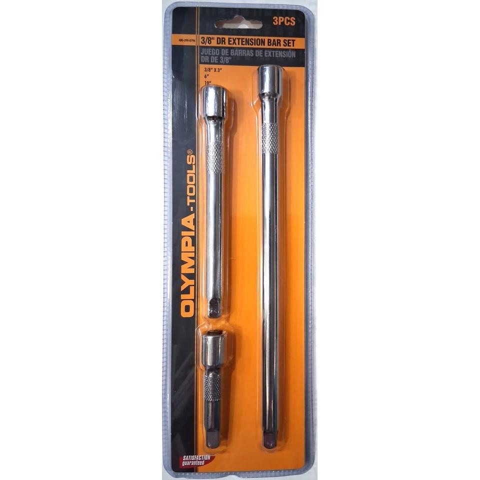 OLYMPIA TOOLS Juego 3 Barras de Extensión DR 3/8" Acero Cr-V Cromado