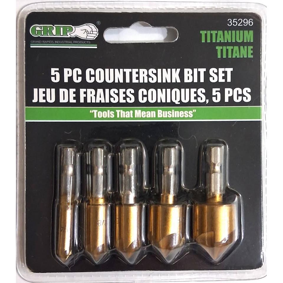GRIP Set 5 Fresas Cónicas Countersink Bits Titanio Drop Forged 5 Estrías 90° 1/4" a 3/4"