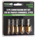 GRIP Set 5 Fresas Cónicas Countersink Bits Titanio Drop Forged 5 Estrías 90° 1/4" a 3/4"