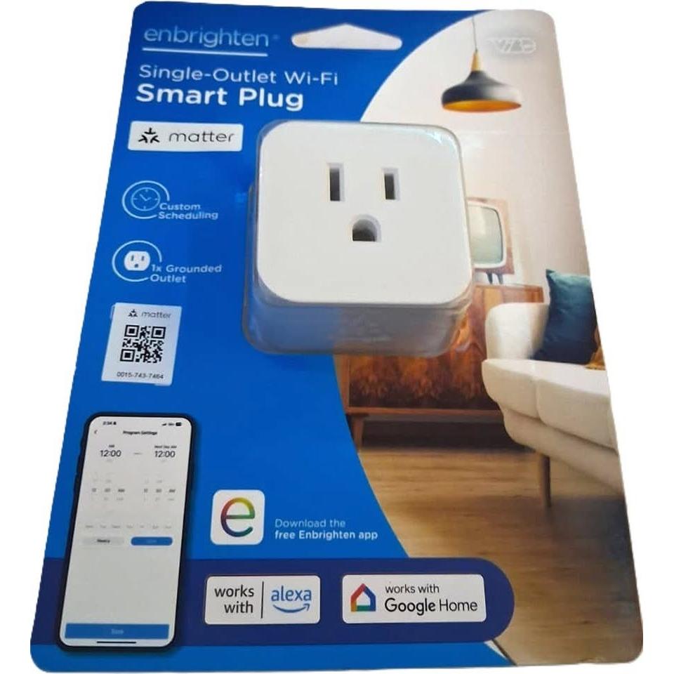 Enbrighten Single-Outlet Wi-Fi Smart Plug – Matter, Works with Alexa & Google (81197)