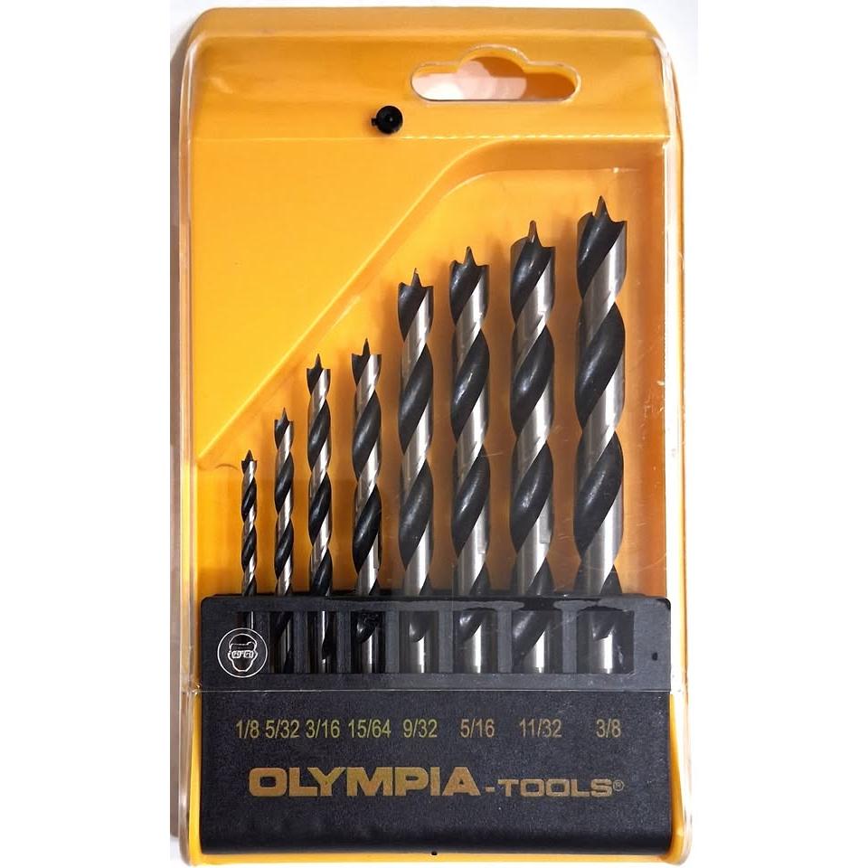 Set 8 Brocas para Madera Olympia Tools – Punta Brad Point | 1/8" a 3/8" | Soporte Organizador | Perforaciones Limpias