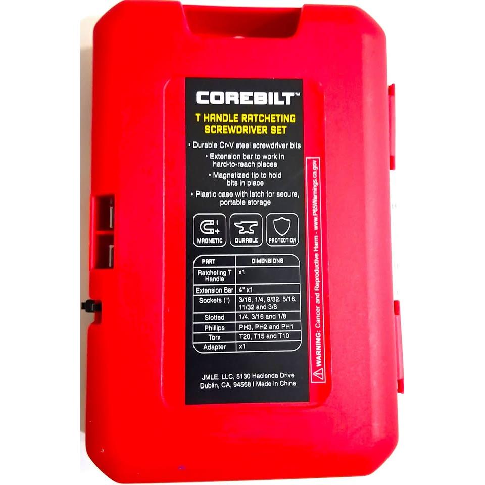 COREBILT 18-Piece T Handle Ratcheting Screwdriver Set