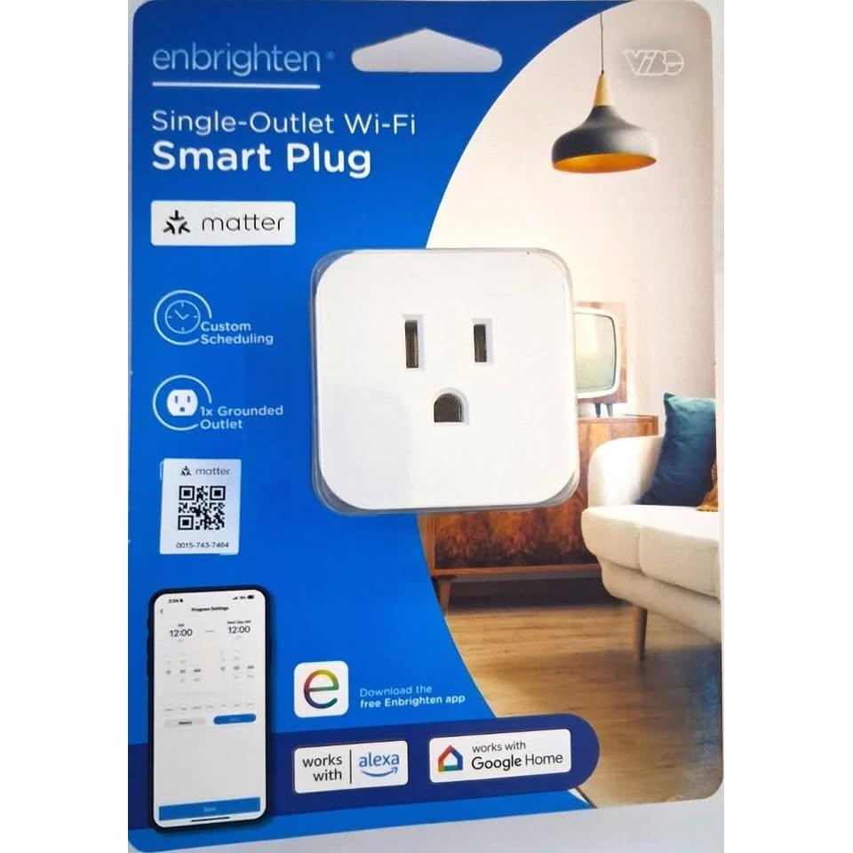 Enbrighten Single-Outlet Wi-Fi Smart Plug – Matter, Works with Alexa & Google (81197)