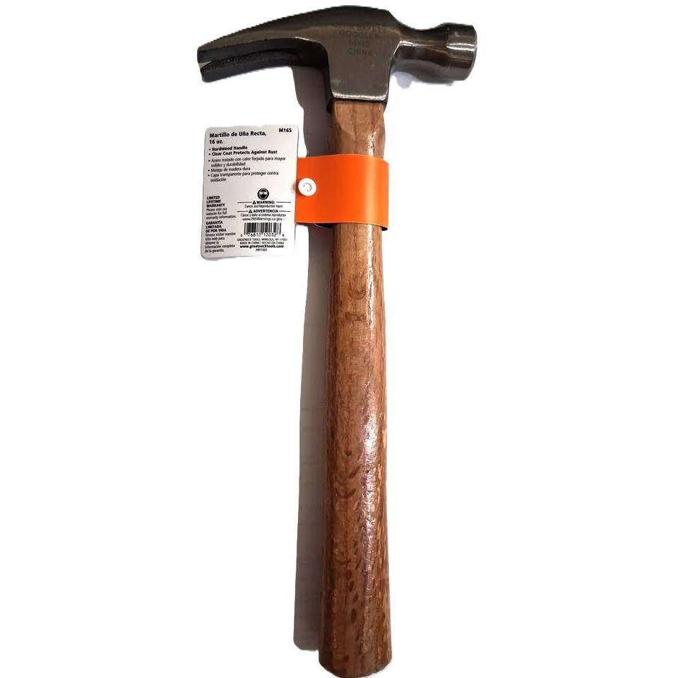 GreatNeck 16 oz Straight Claw Hammer – Drop-Forged, Hardwood Handle (M16S)