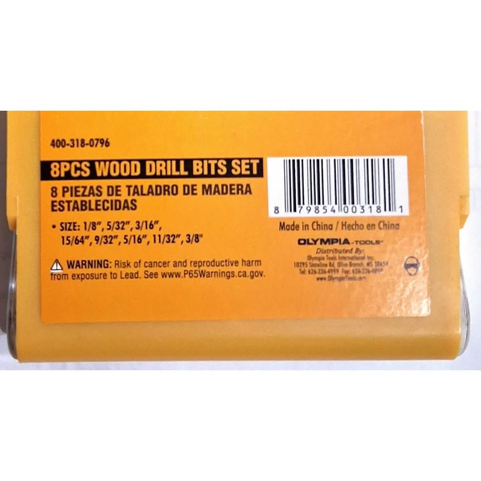 Set 8 Brocas para Madera Olympia Tools – Punta Brad Point | 1/8" a 3/8" | Soporte Organizador | Perforaciones Limpias
