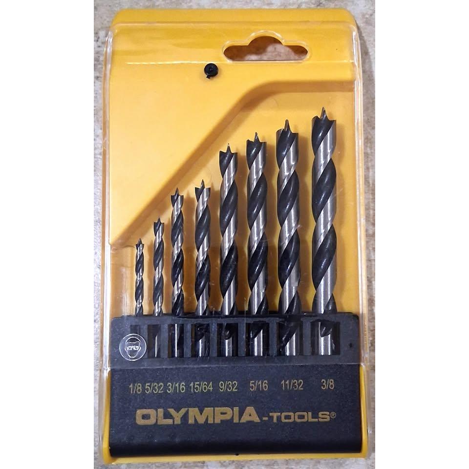Set 8 Brocas para Madera Olympia Tools – Punta Brad Point | 1/8" a 3/8" | Soporte Organizador | Perforaciones Limpias