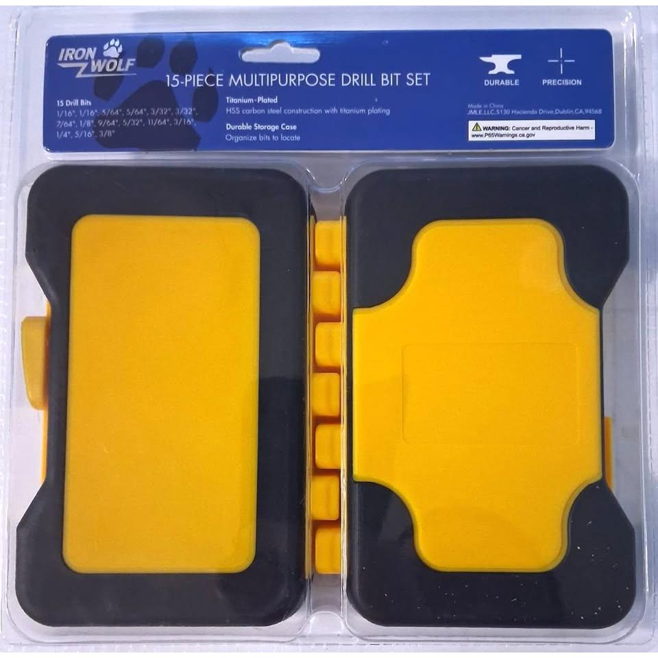 Set 15 Brocas Multiusos Iron Wolf – HSS Acero Carbono con Titanio | Estuche Amarillo | Durable & Precision