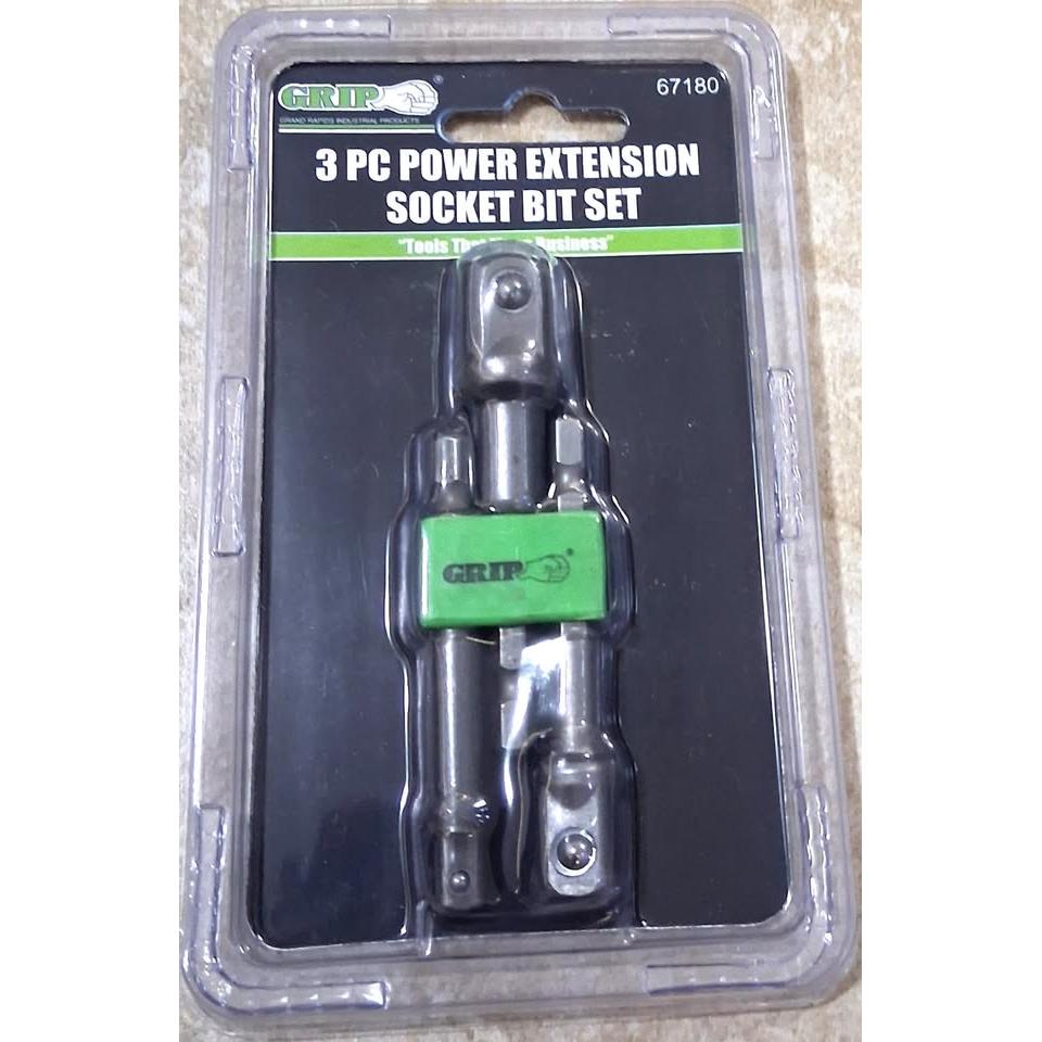 GRIP Set 3 Adaptadores de Extensión para Dados 1/4" 3/8" 1/2" Power Socket Bit