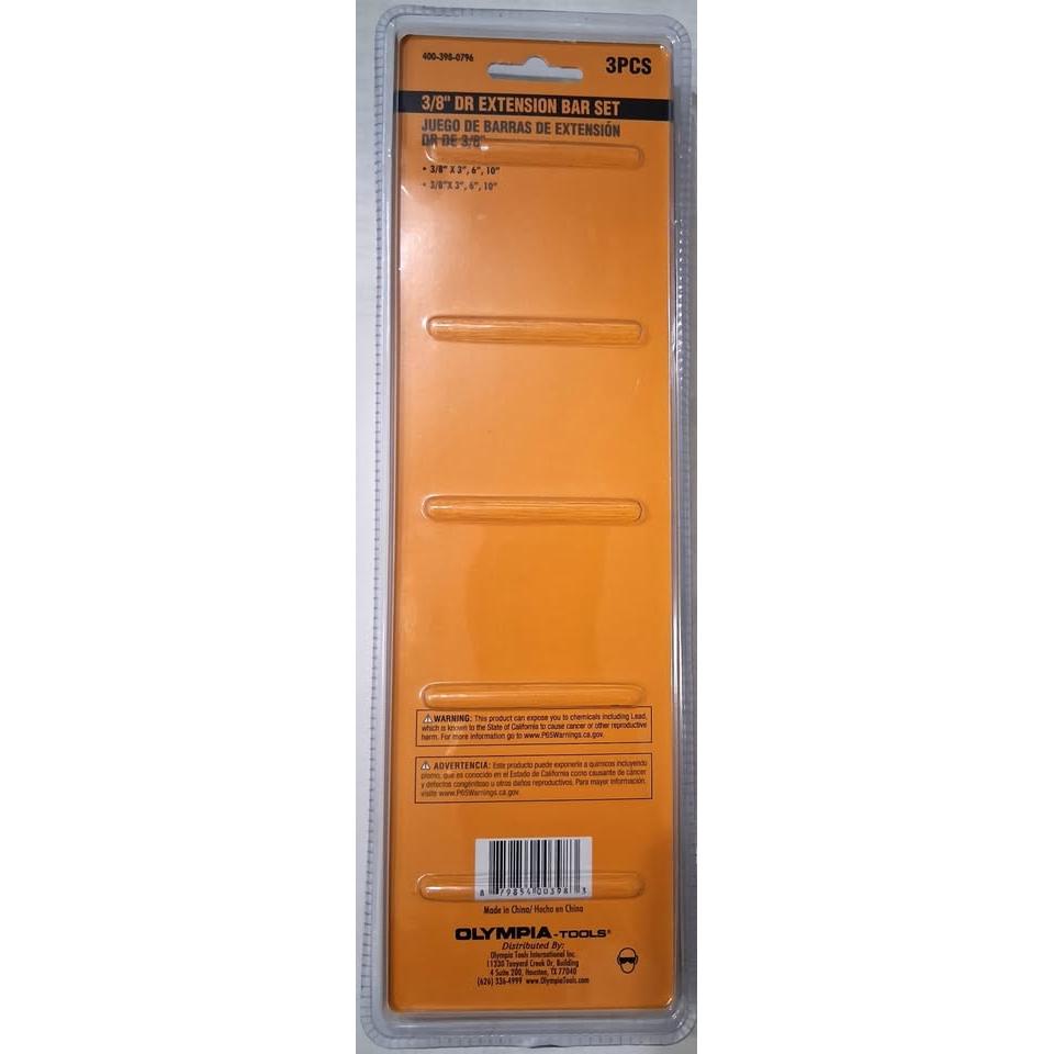 OLYMPIA TOOLS Juego 3 Barras de Extensión DR 3/8" Acero Cr-V Cromado