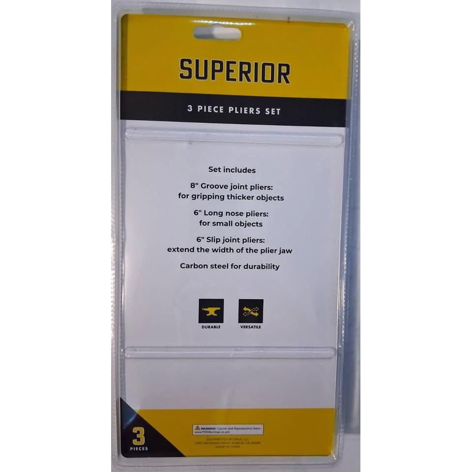 Superior 3-Piece Pliers Set – Groove Joint, Long Nose & Slip Joint